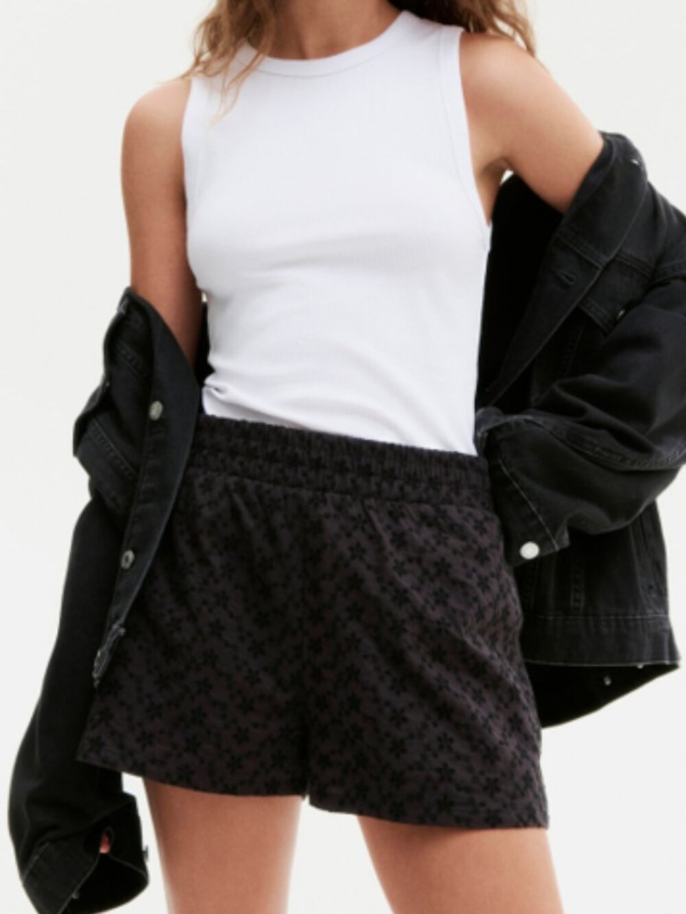 Women's Black High-Waist Eyelet-Embroidered Shorts Brand New with Tag